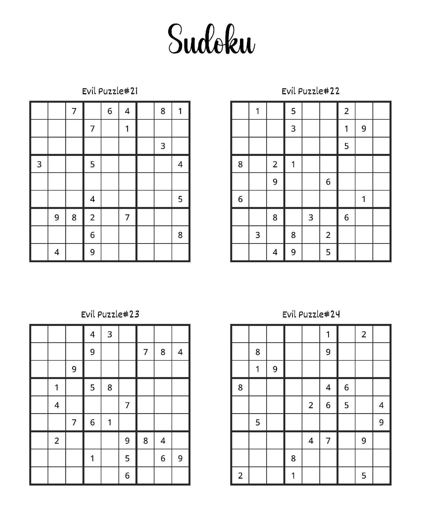 Desafios de Sudoku Evil para imprimir e se divertir