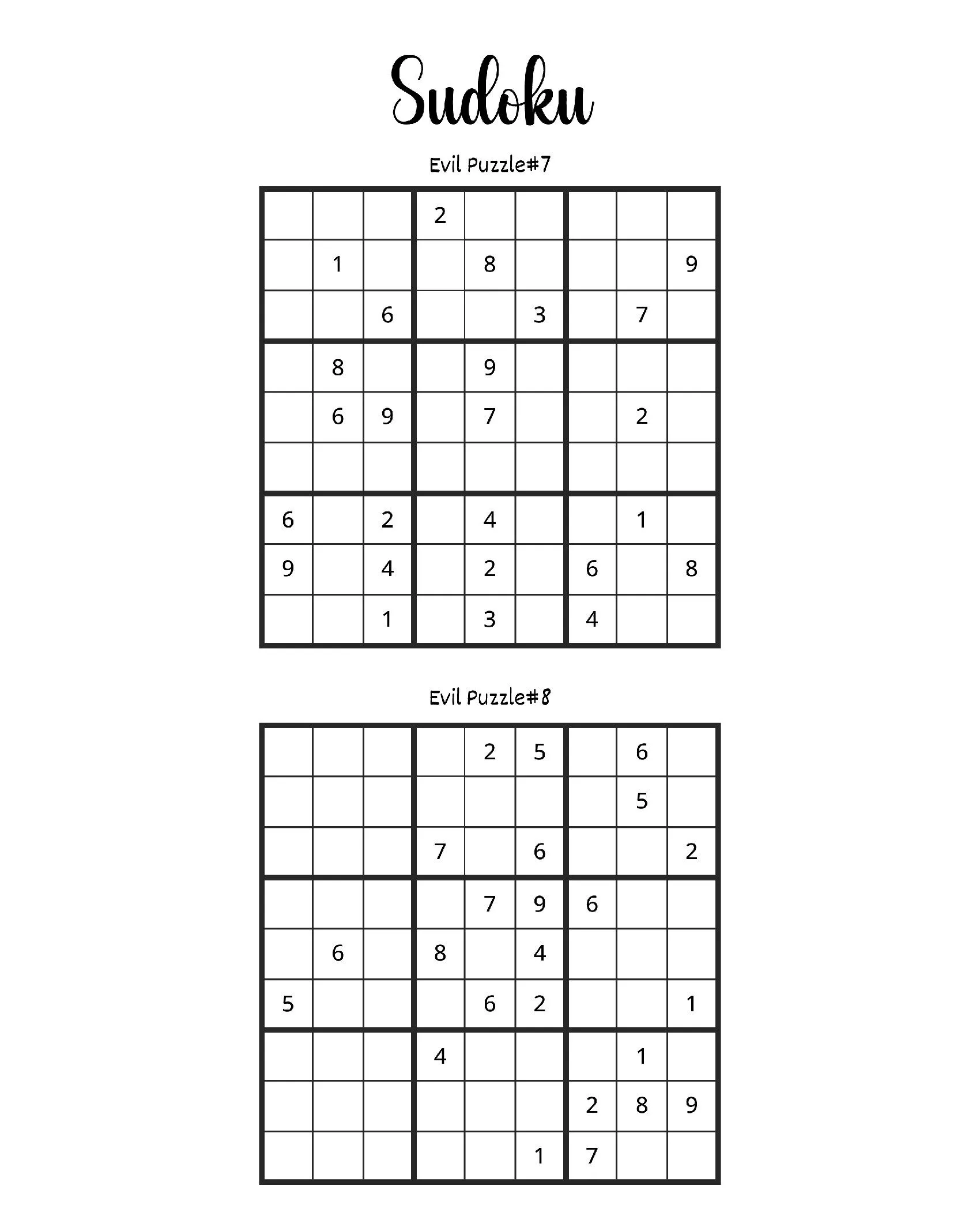 Desafios de Sudoku para imprimir: Maléficos #7 e #8