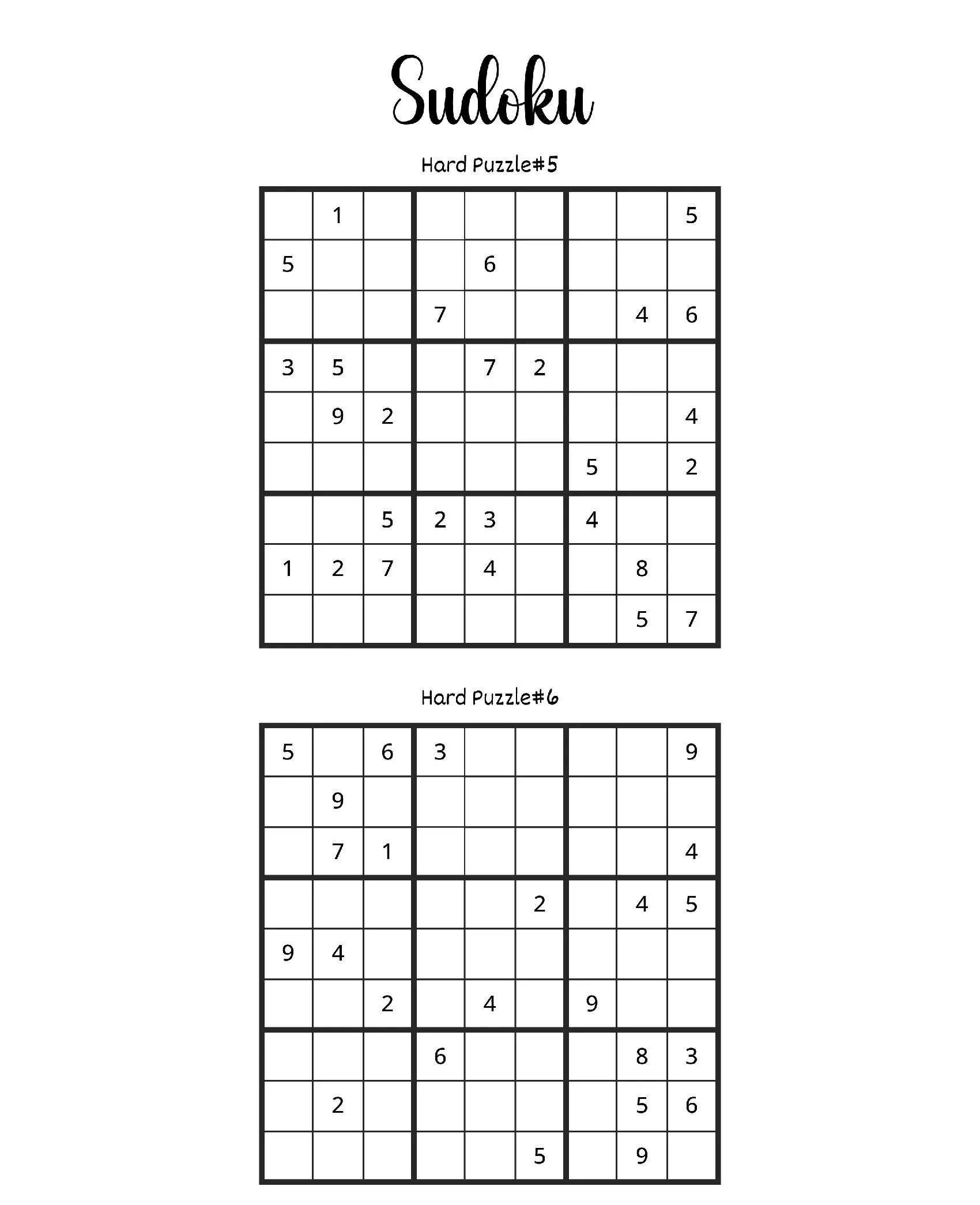Desafios de Sudoku para Imprimir: Nível Difícil #5 e #6