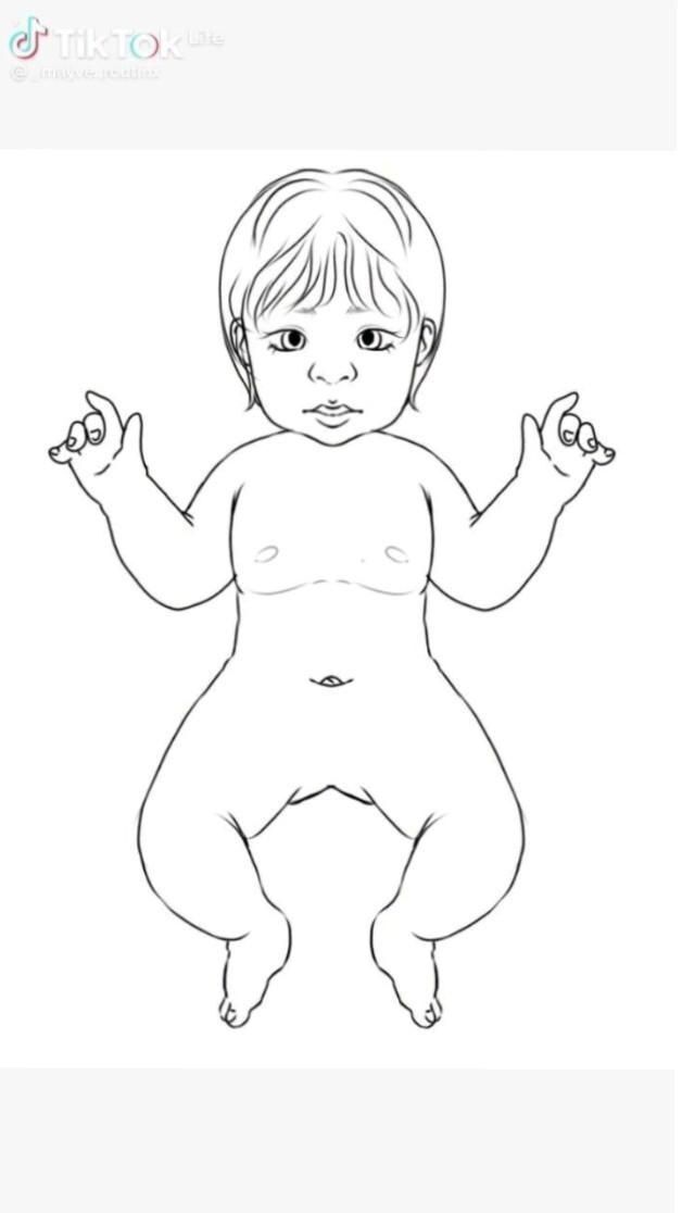 Desenho de Bebê Reborn de Papel para imprimir em preto e branco