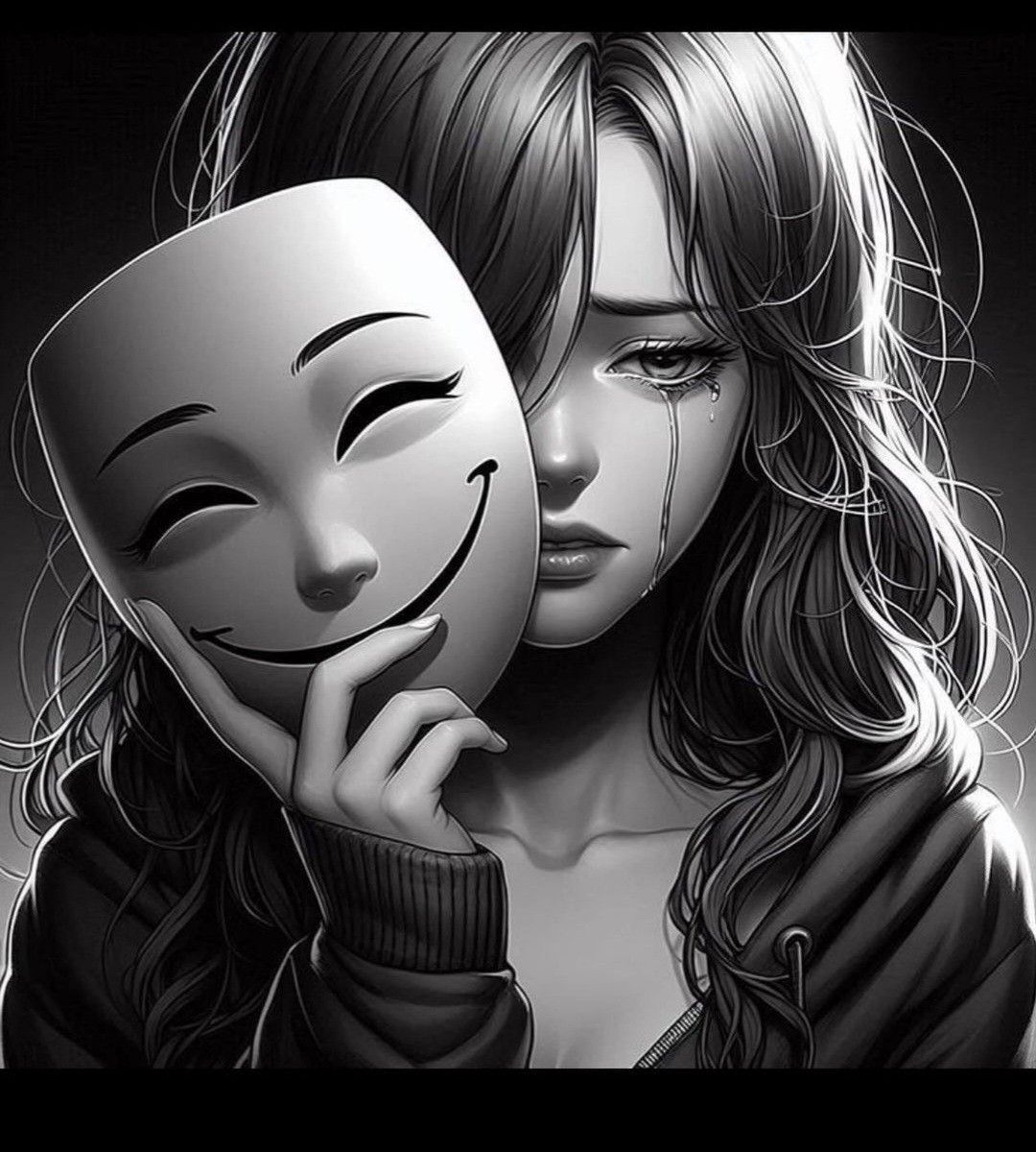 Desenho de Mulher Triste com Máscara