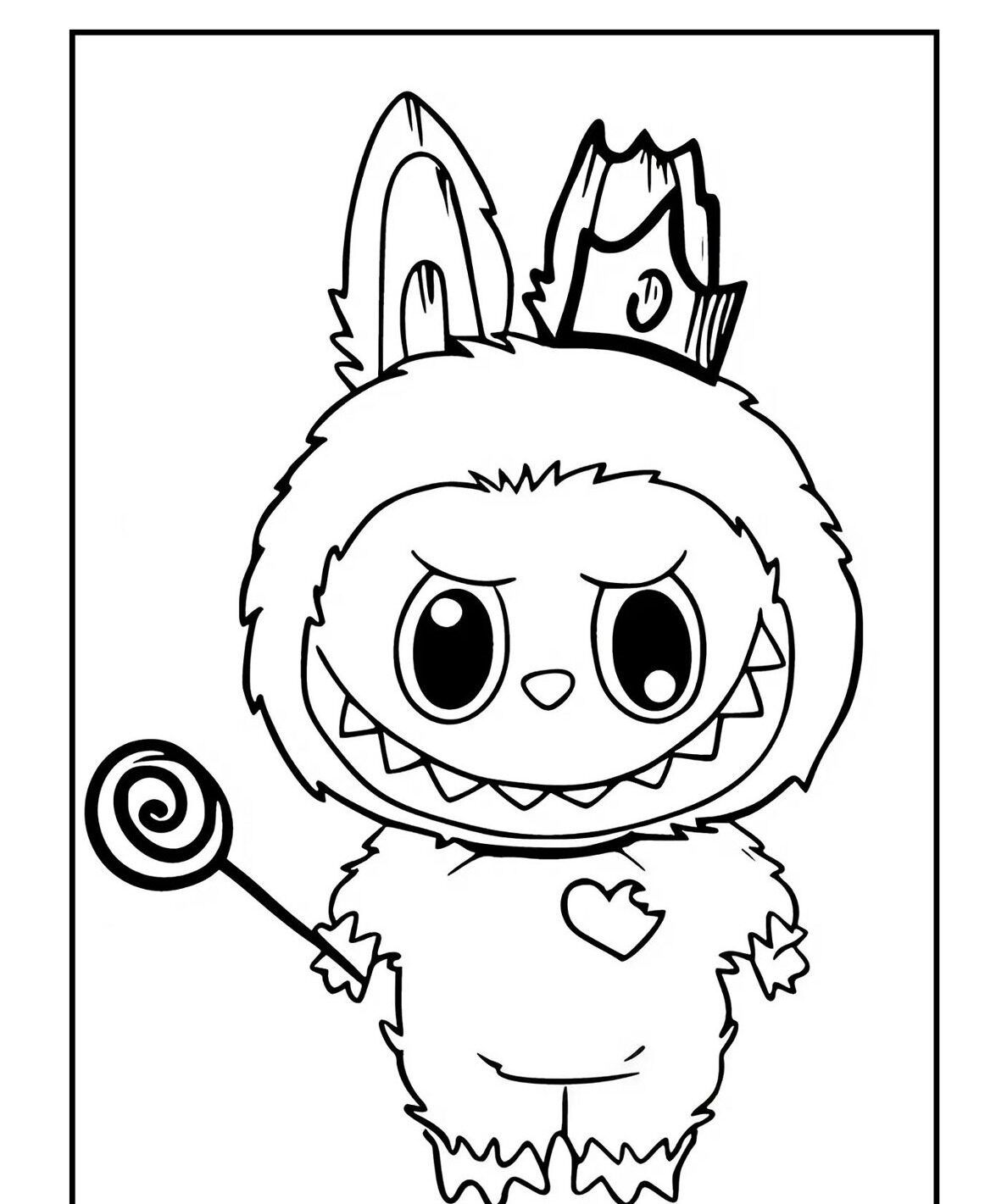 Desenho Labubu para Imprimir e Colorir com Pirulito