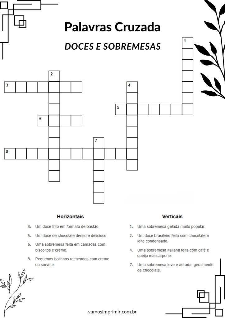 Desfrute de Palavras Cruzadas Doces e Sobremesas para Imprimir