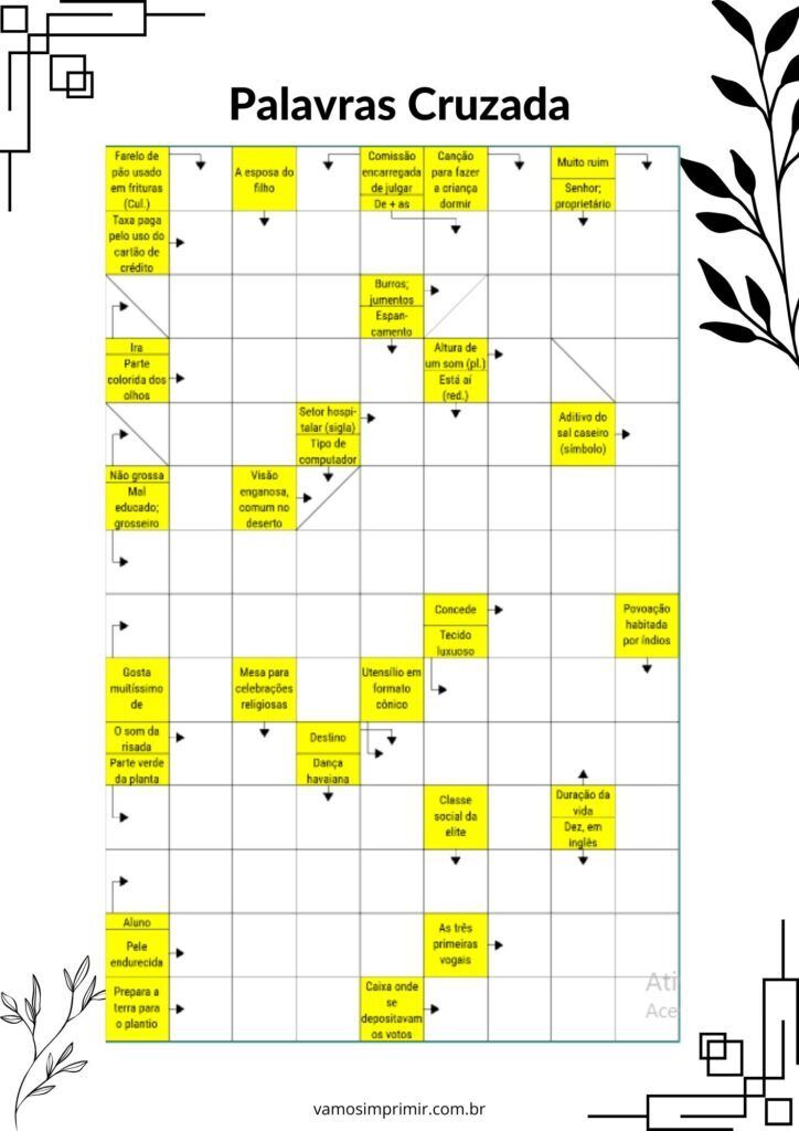 Diagrama de Palavras Cruzadas para Imprimir e Resolver