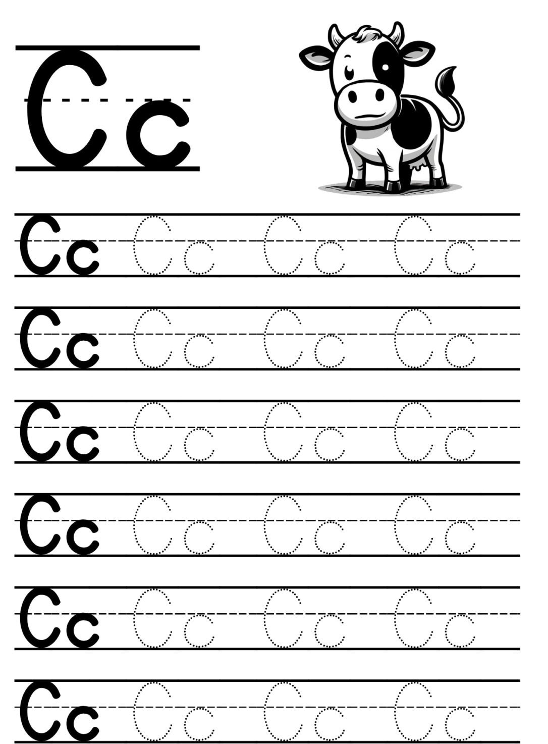 Exercício de Escrita da Letra C em Pontilhado para Imprimir