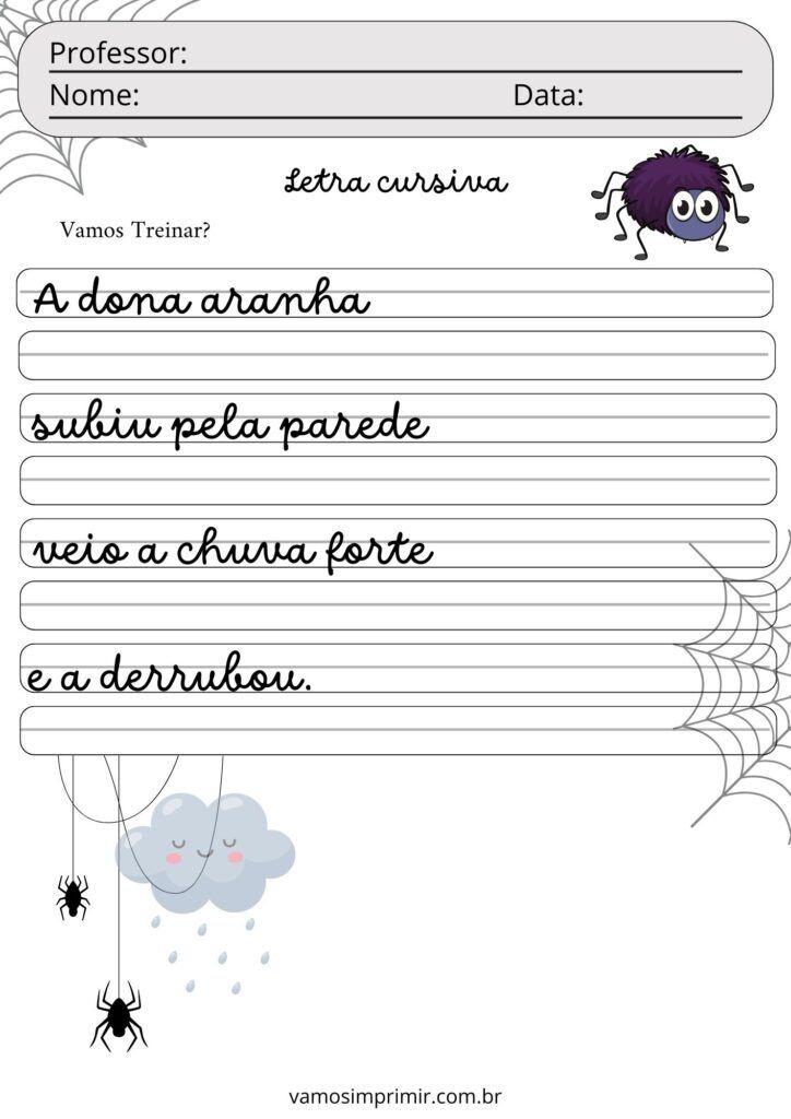 Exercícios de Caligrafia em letra cursiva para imprimir