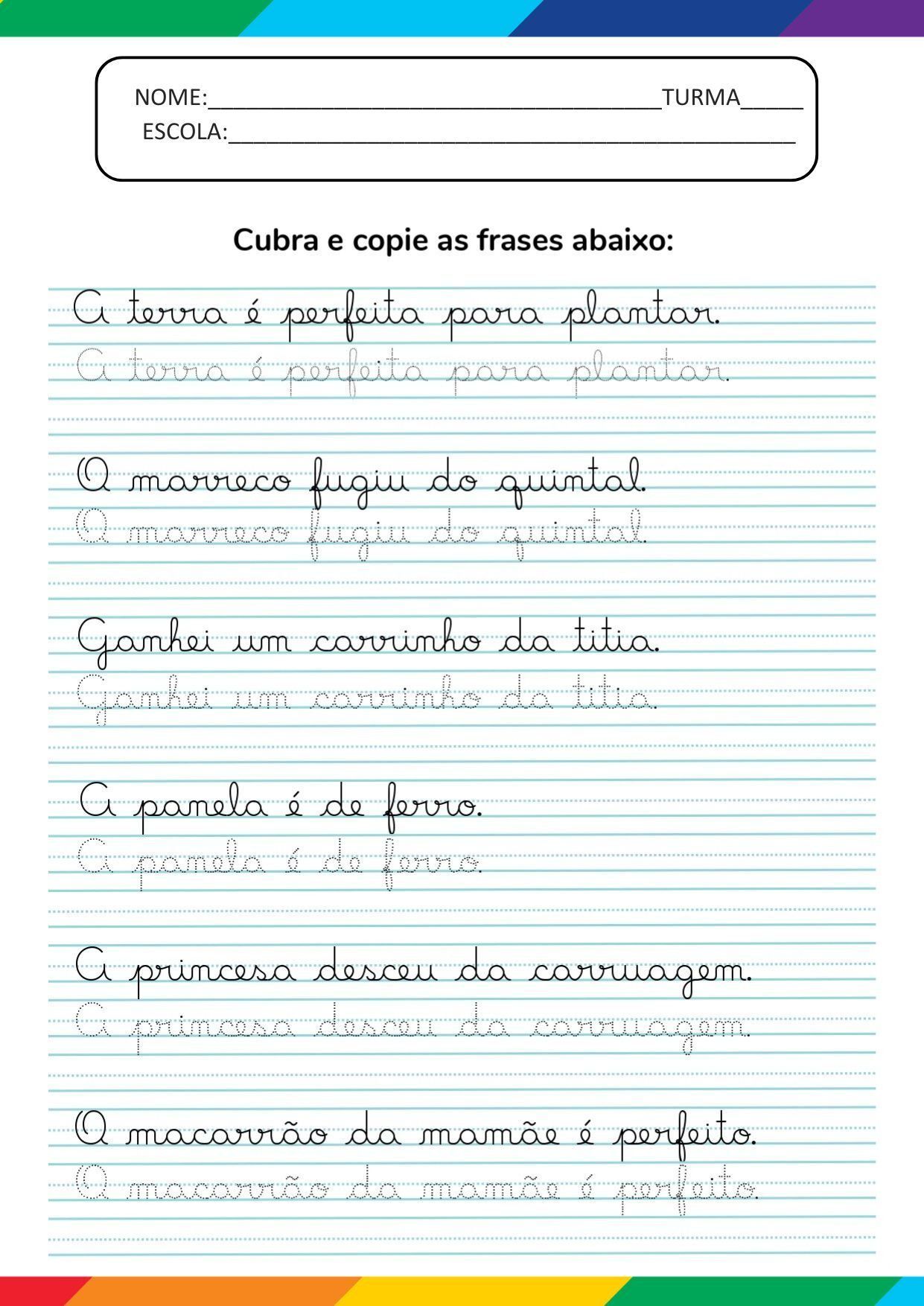 Exercícios de caligrafia para crianças imprimir
