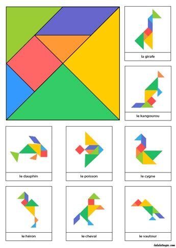 Figuras de tangram coloridas para imprimir e recortar
