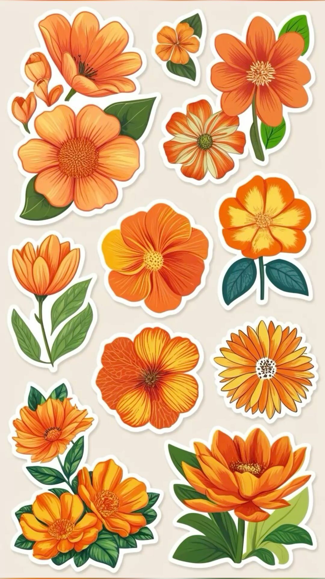 Flores laranja e amarelo para imprimir e recortar