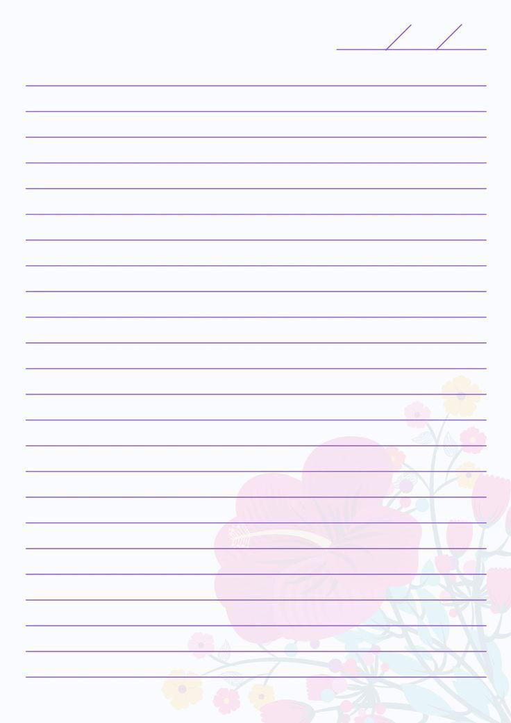 Folha A4 com Linhas e Ilustração Floral para Anotações