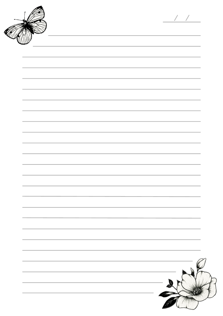 Folha com Linhas para imprimir com Borboleta e Flor