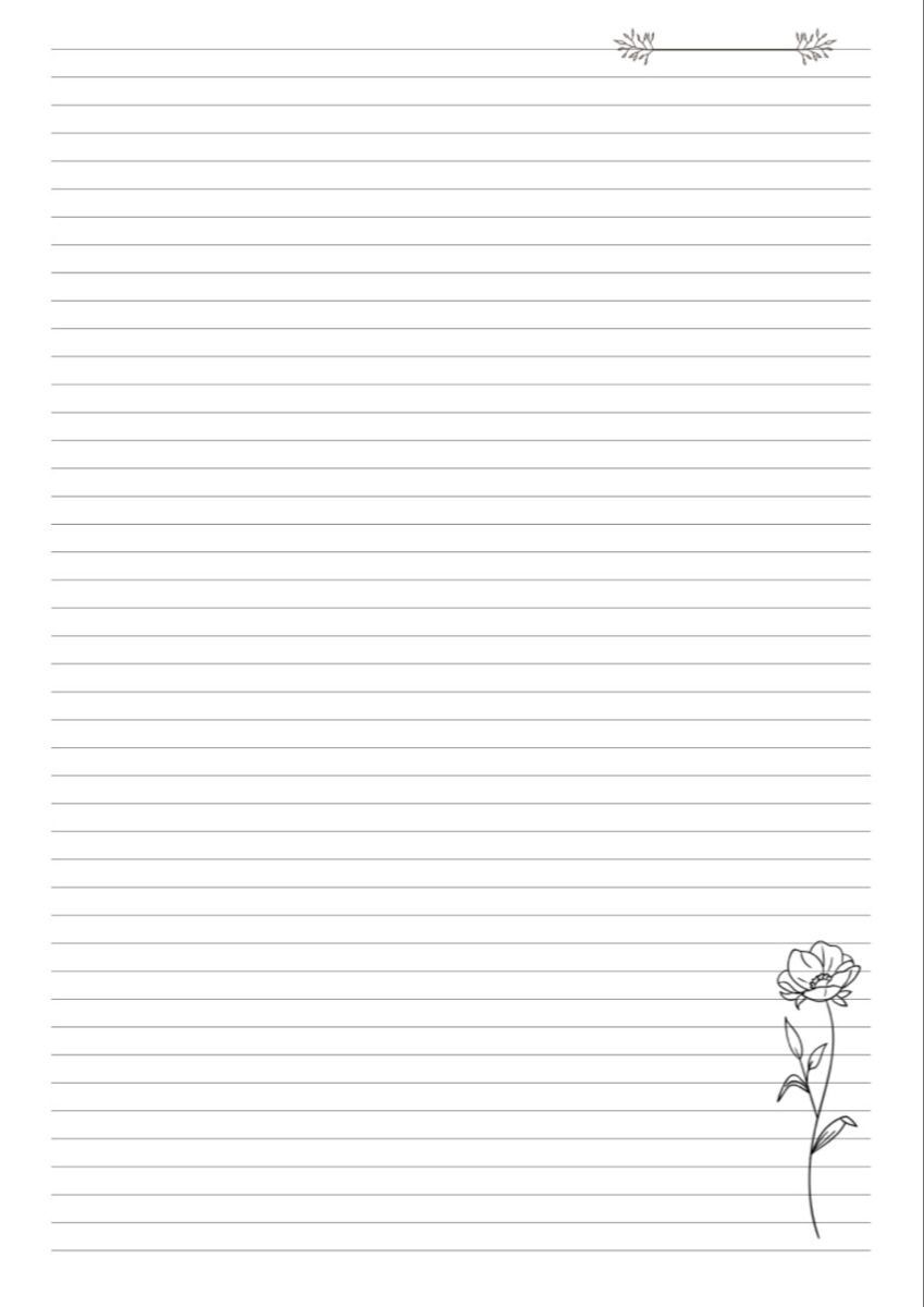 Folha com Linhas para Imprimir com Cabeçalho e Flor Estilizada