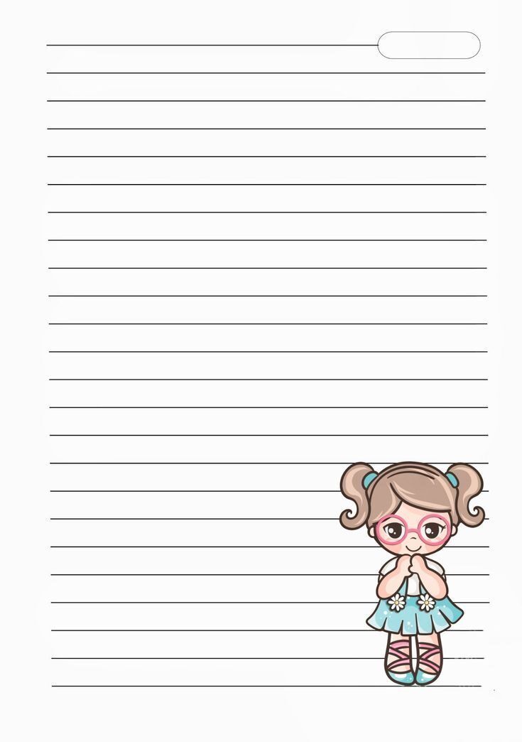 Folha com Linhas para imprimir em A4 com Menina Ilustrada