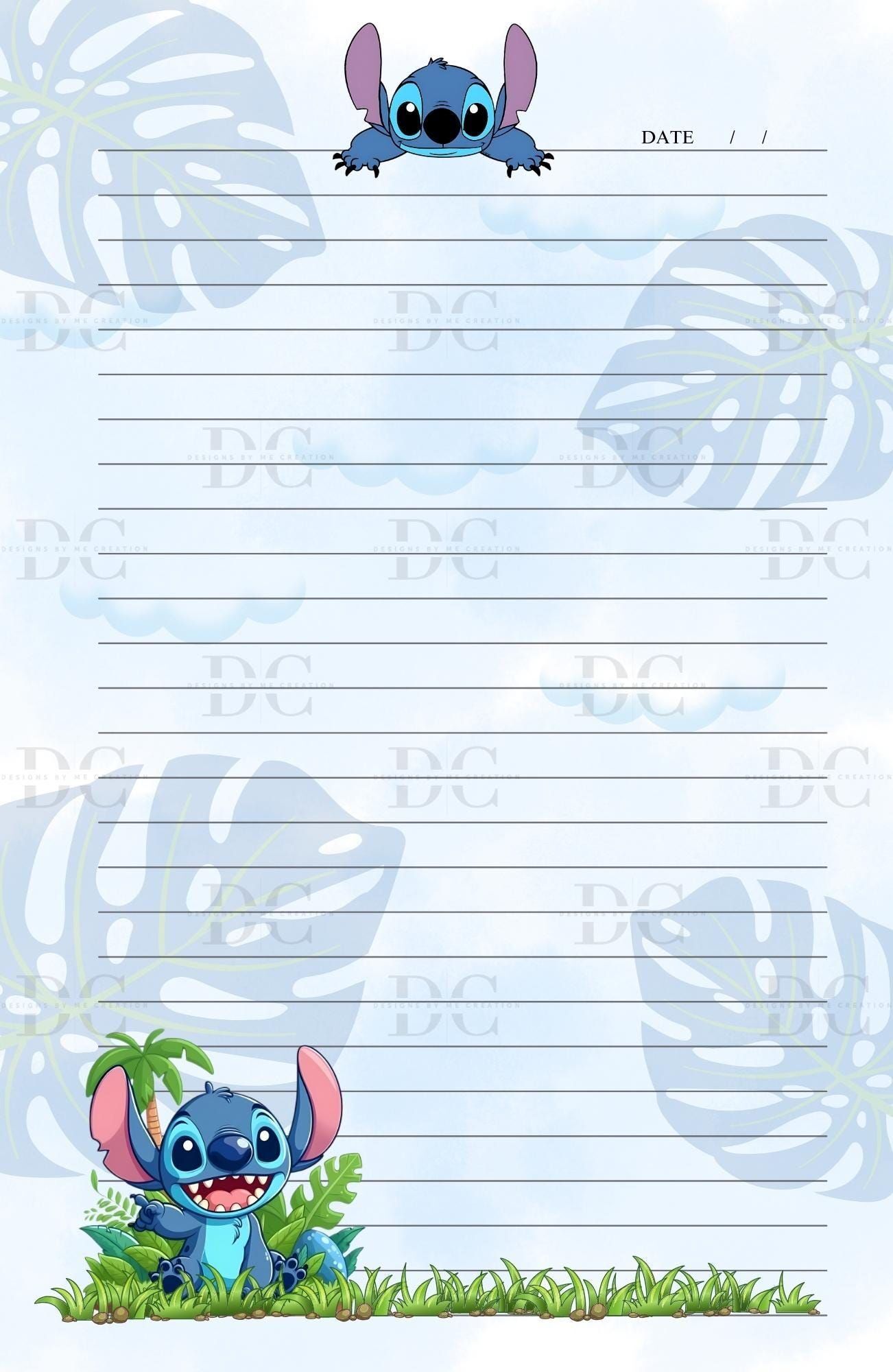 Folha de Caderno para Impressão com Design Animado e Linhas Suaves