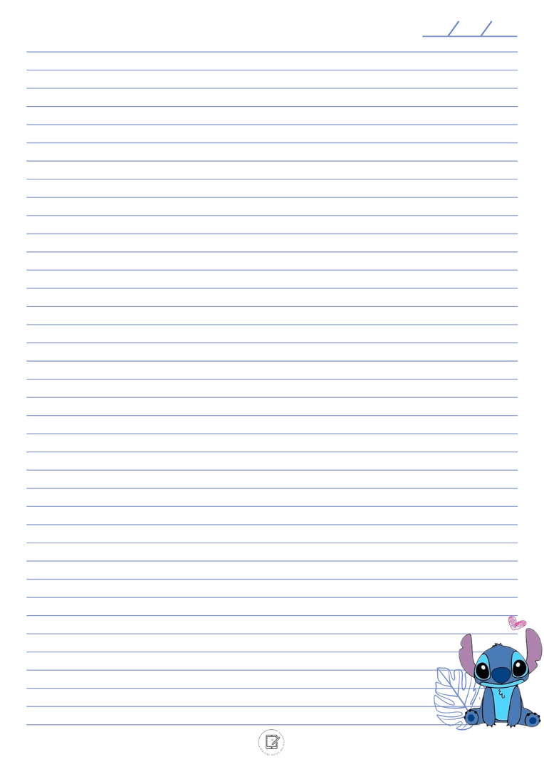 Folha de Caderno Pautada com Personagem Azul para Impressão