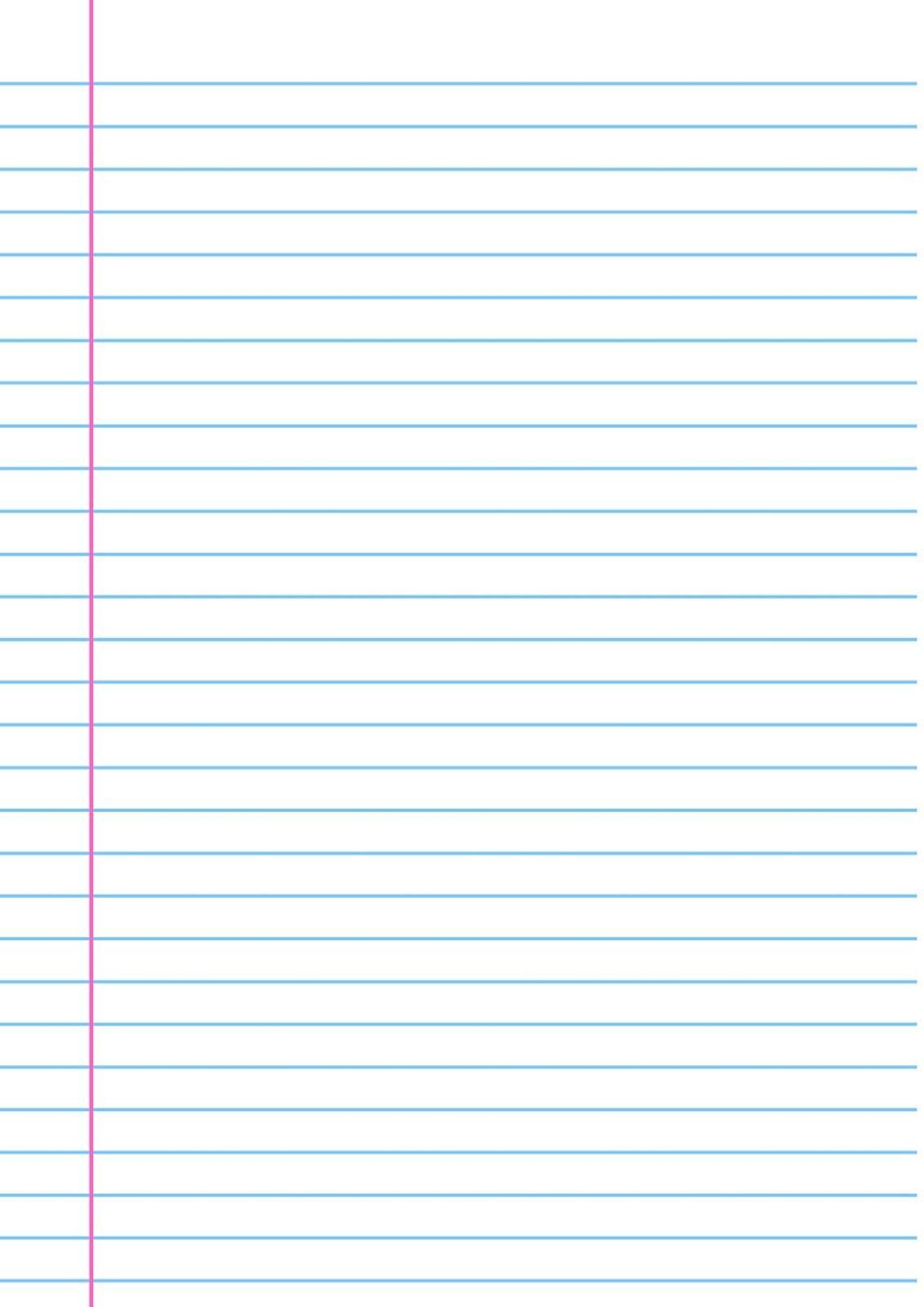 Folha de Caderno Pautada para Impressão com Linhas Azuis e Margem Rosa