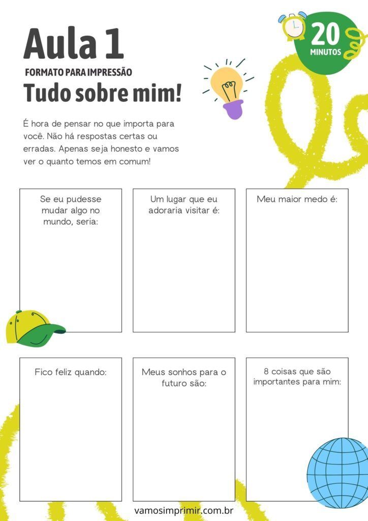 Folha de Caligrafia para Imprimir: Aula 1 Tudo sobre mim