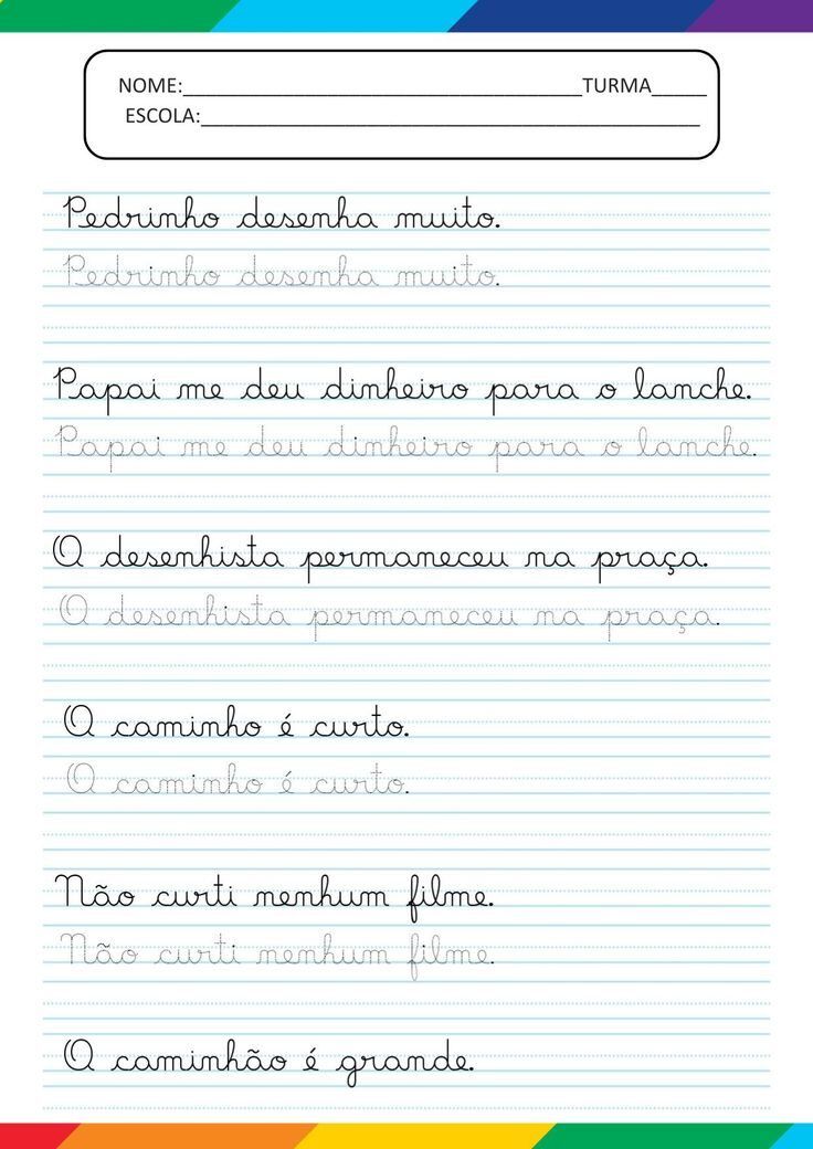 Folha de caligrafia para imprimir com escrita cursiva