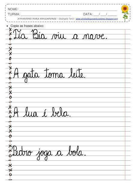 Folha de Caligrafia para Imprimir com Letra Cursiva