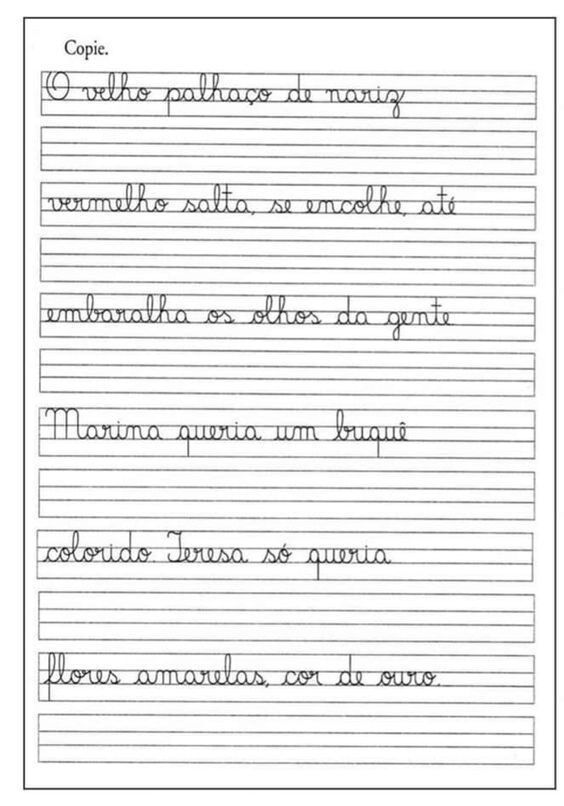 Folha de caligrafia para prática de escrita cursiva