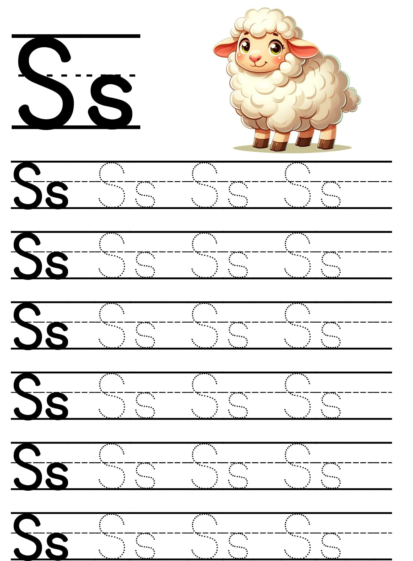 Folha de Exercícios de Caligrafia com Letra S para Imprimir