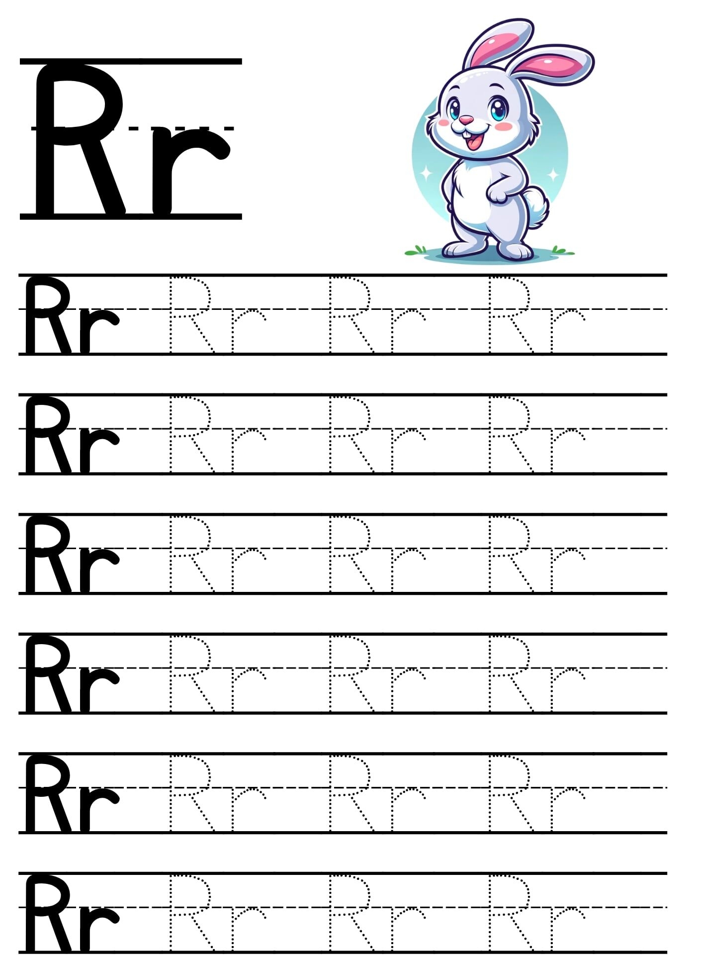 Folha de Exercícios de Caligrafia para Traçar Letra R em Pontilhado