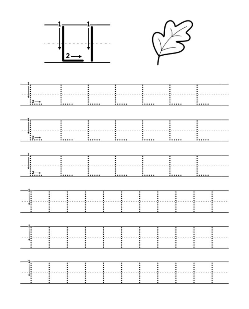 Folha de Prática Caligráfica da Letra L em Pontilhado para Imprimir