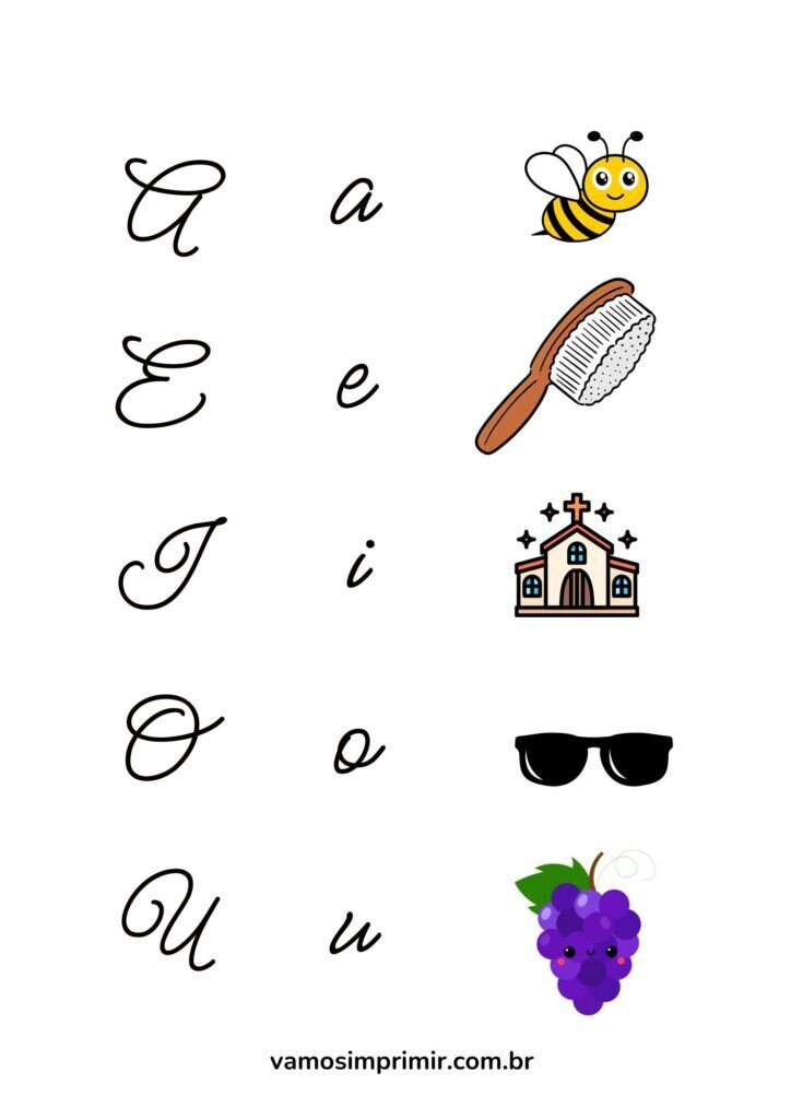 Folha Educativa de Vogais para Imprimir para Crianças