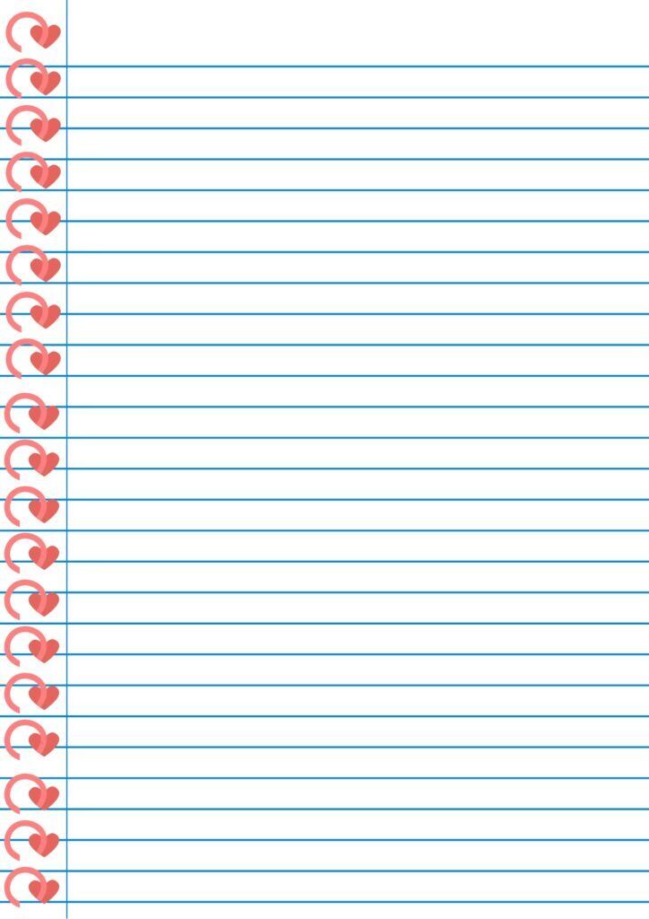 Folha Pautada Decorada para Imprimir com Corações