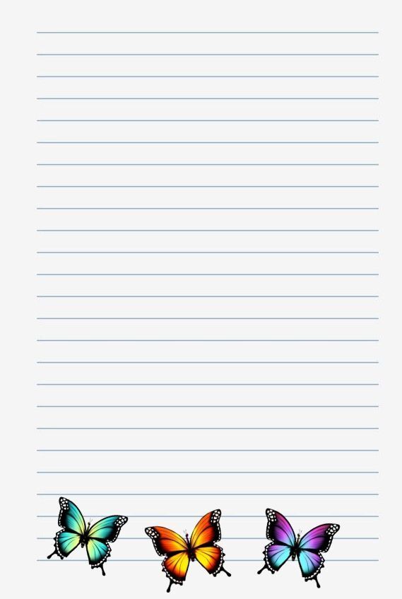 Folha Pautada para Imprimir com Borboletas Coloridas