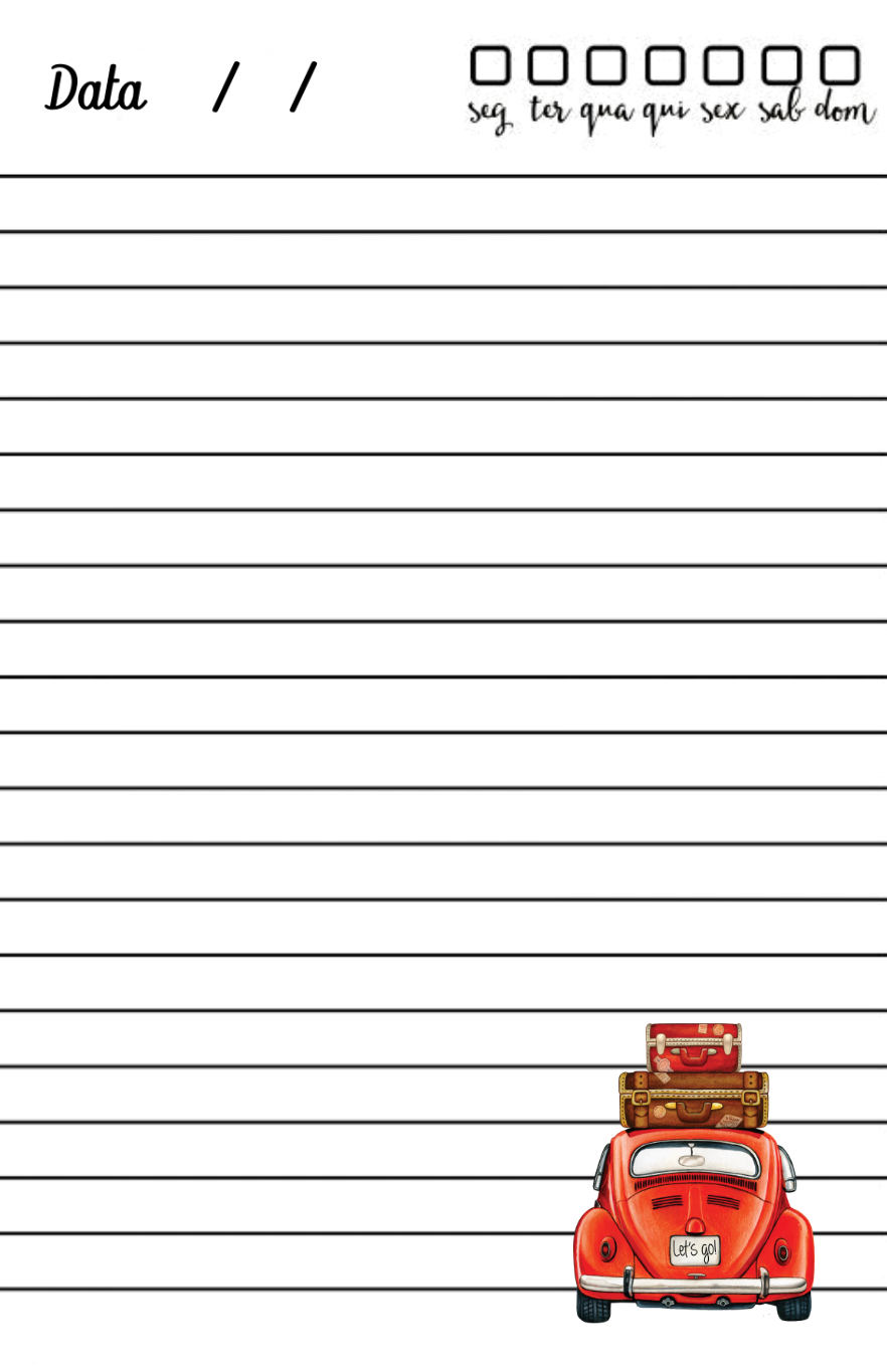 Folha Pautada para Imprimir com Carro Retrô e Datas
