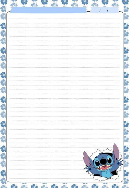 Folhas de Caderno para imprimir com tema Stitch e patas azuis
