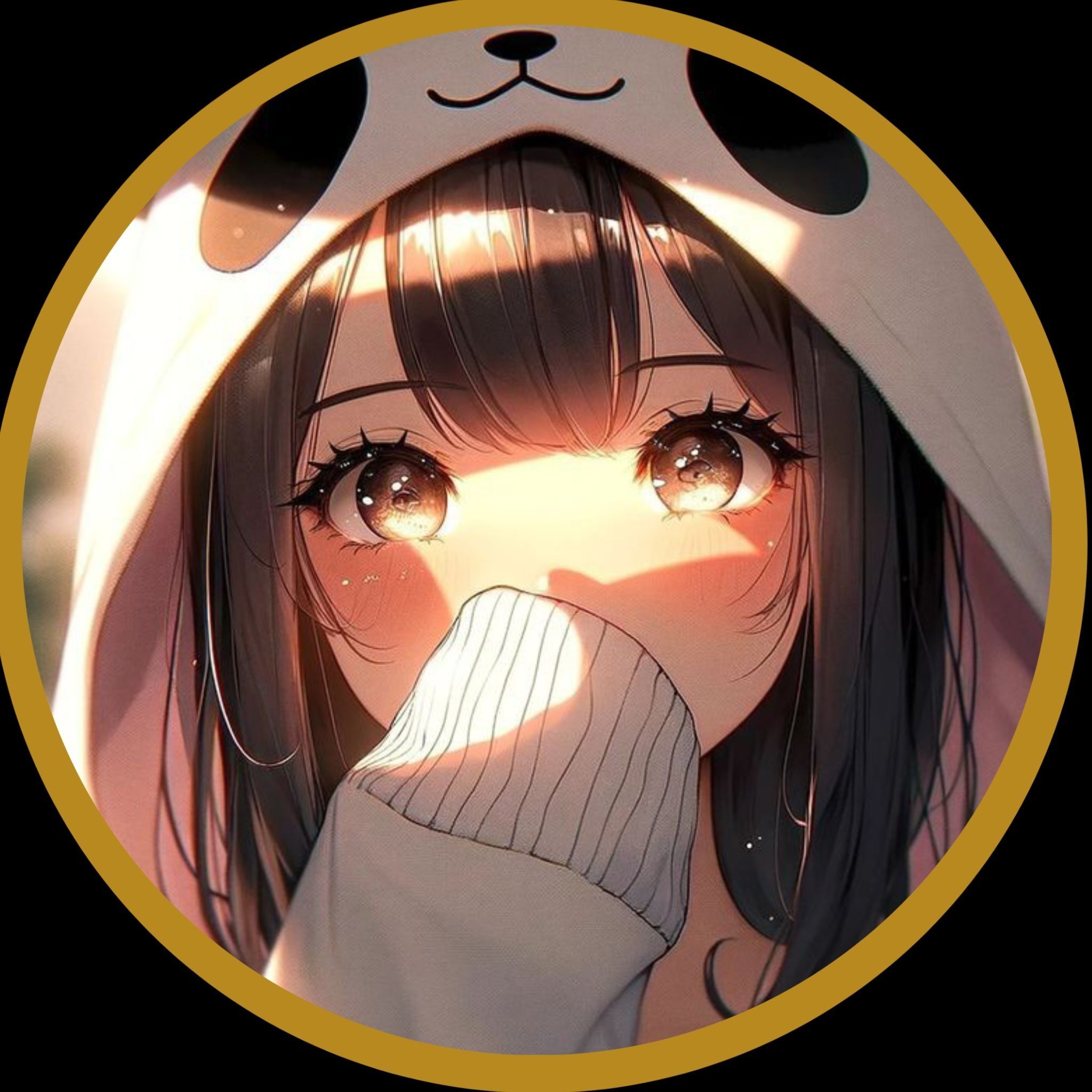 Foto de Perfil Feminino com Moletom de Panda e Olhos Expressivos