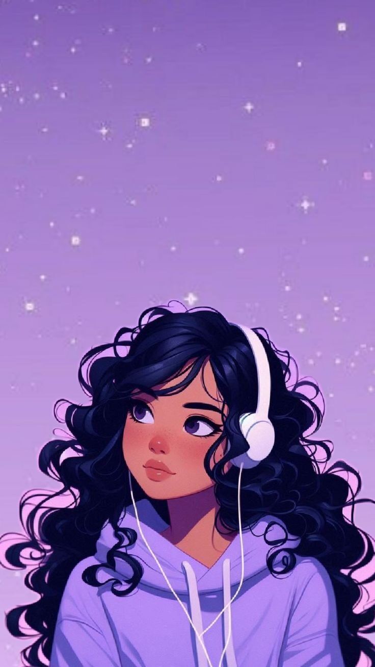 Garota com Fones e Moletom Roxo para Perfil