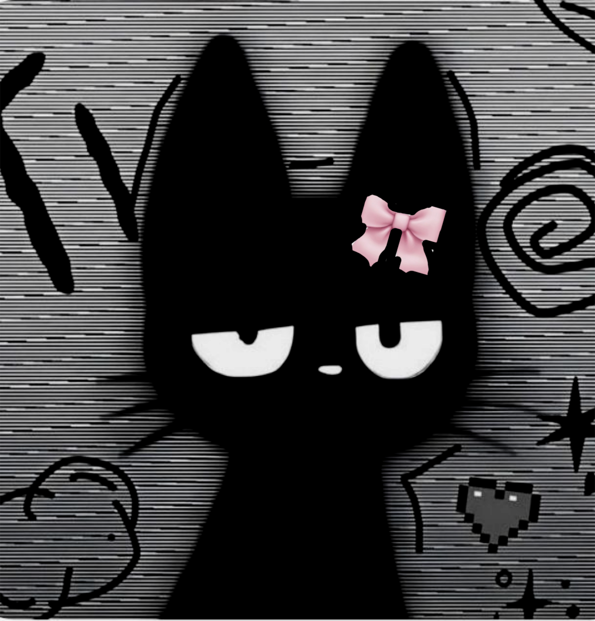 Gato Preto com Laço Rosa para Perfil Feminino