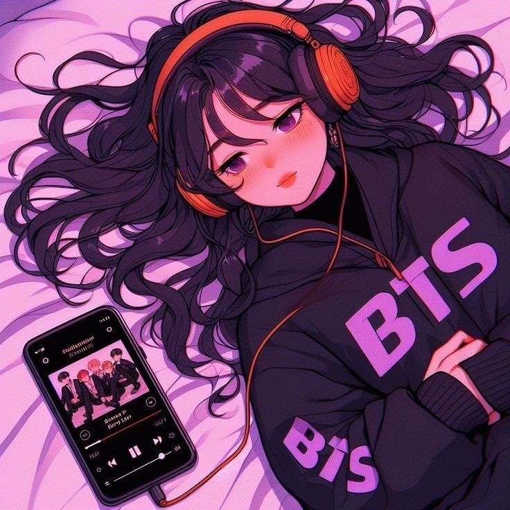 Ilustração de Garota com Fones para Foto de Perfil