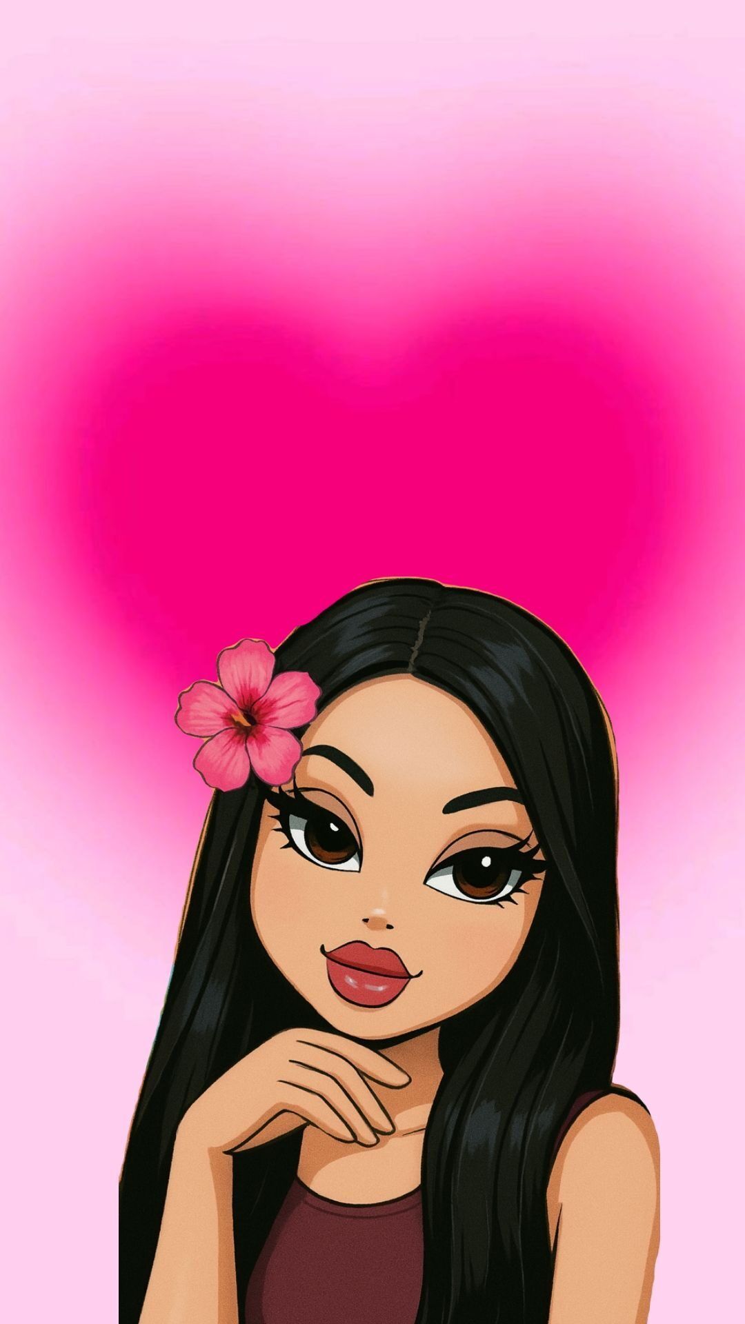 Ilustração Feminina com Flor Rosa para Celular