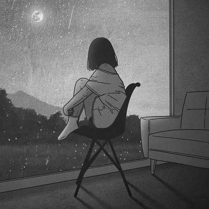 Ilustração Triste para Perfil em Preto e Branco