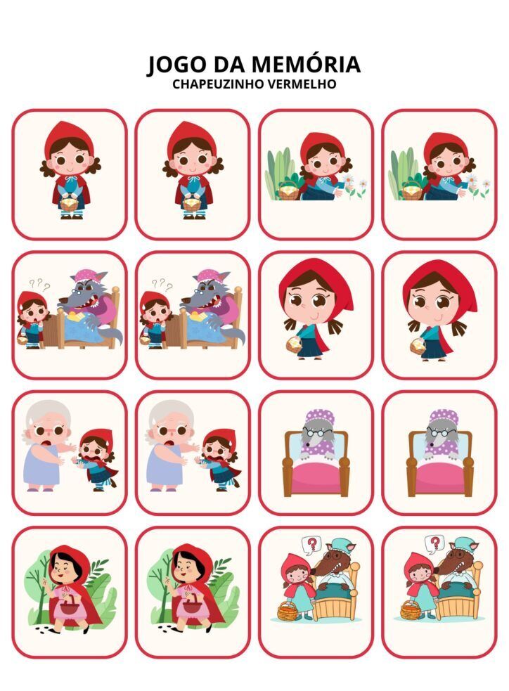 Jogo da Memória Chapeuzinho Vermelho para Imprimir