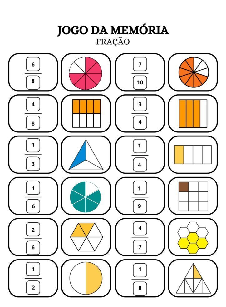 Jogo da Memória com Frações para Imprimir