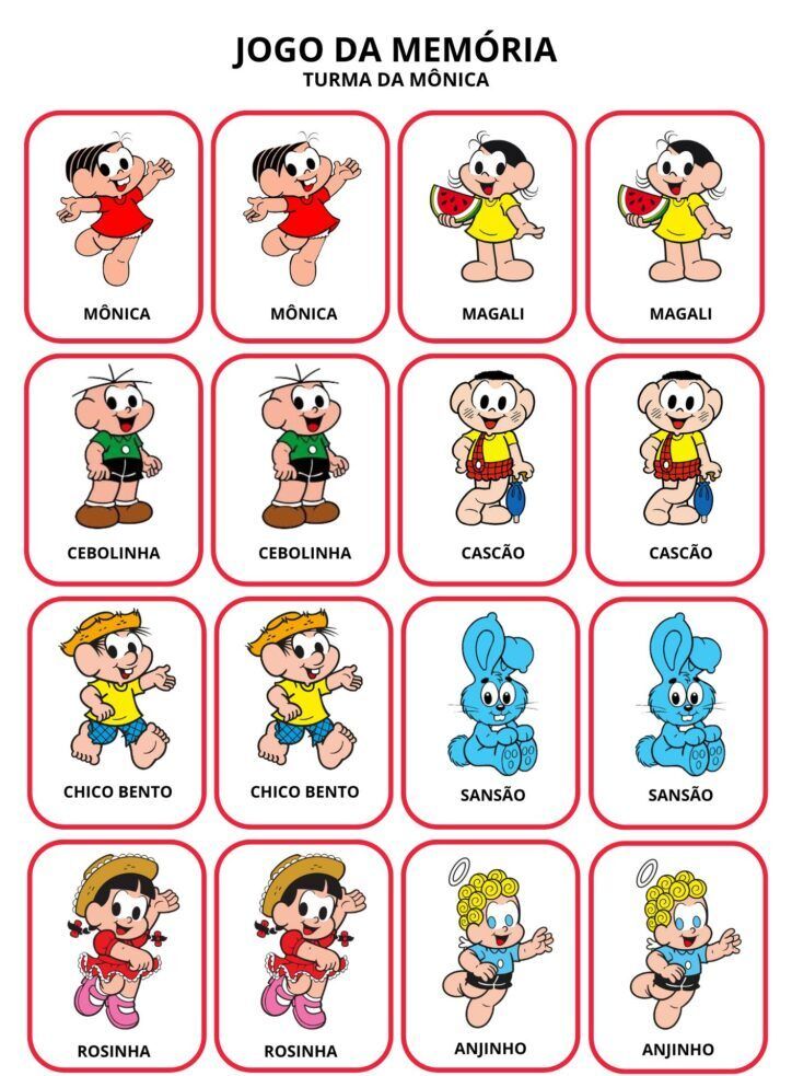 Jogo da Memória da Turma da Mônica para Imprimir