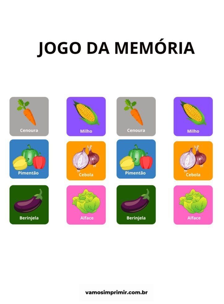 Jogo da Memória de Vegetais para Imprimir e Aprender