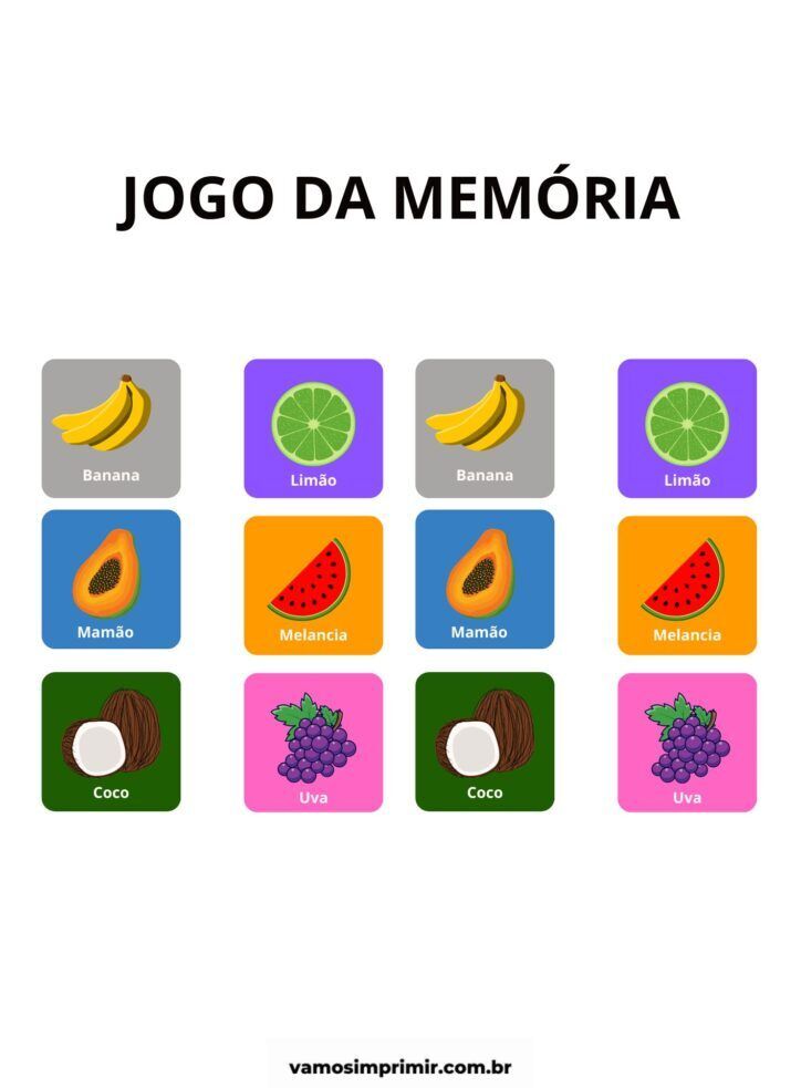 Jogo da Memoria Fruits para imprimir e se divertir