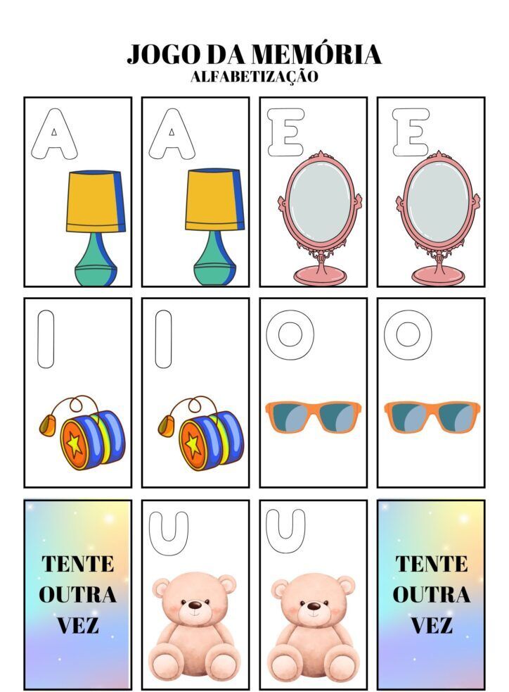 Jogo da Memoria para imprimir - Alfabetização Divertida