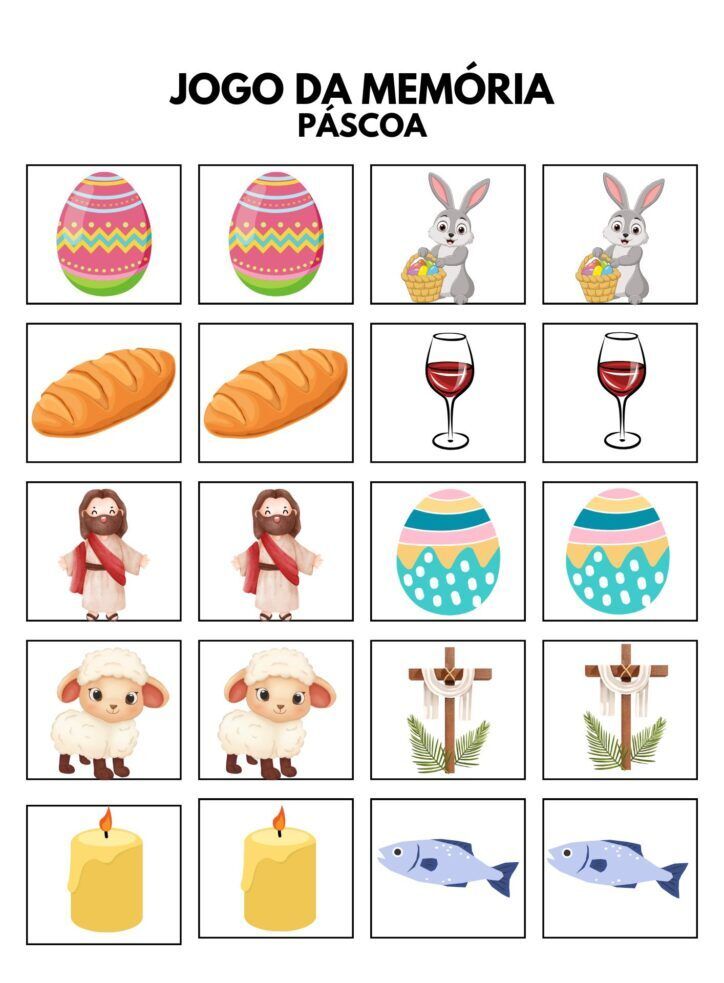 Jogo da Memoria para imprimir - Atividades de Páscoa