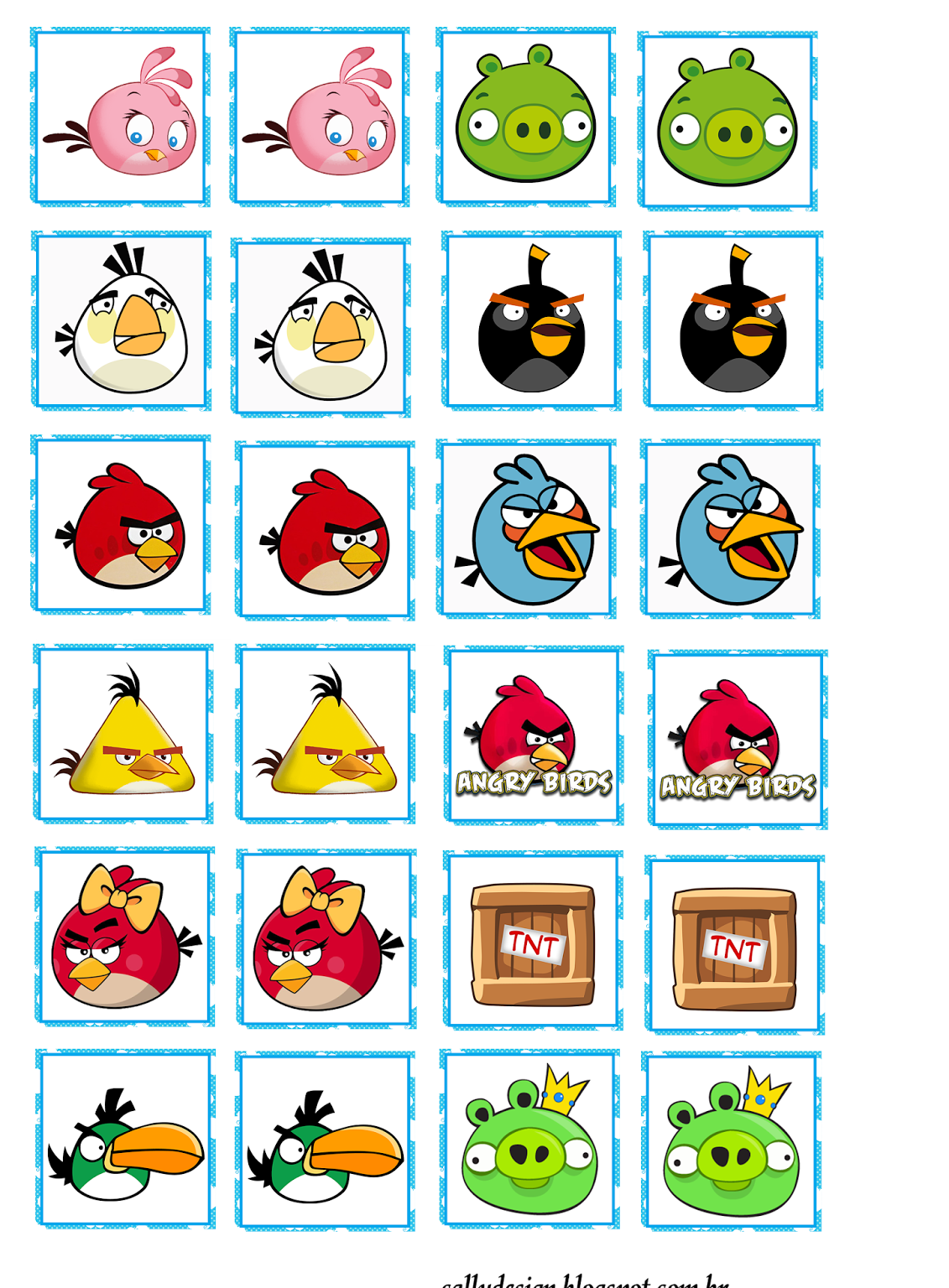 Jogo da Memoria para imprimir com Angry Birds