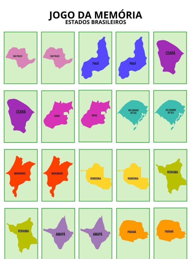 Jogo da Memória para Imprimir com Mapas do Brasil