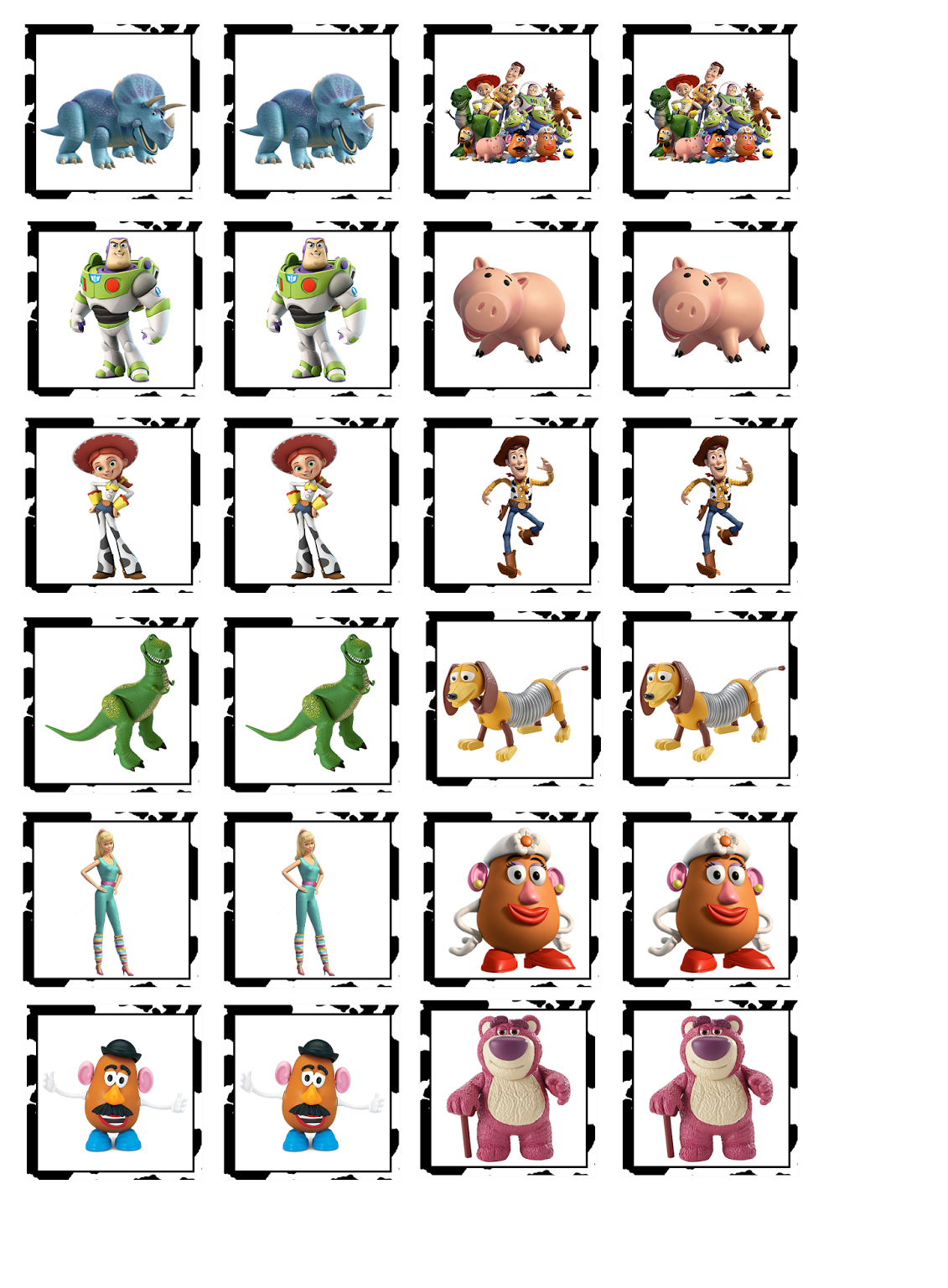 Jogo da Memoria para imprimir com personagens de animação