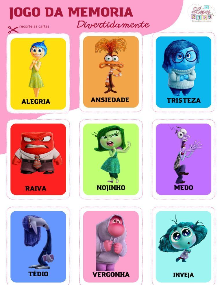 Jogo da Memória para Imprimir com Personagens de Divertida Mente