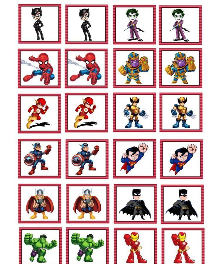 Jogo da Memoria para Imprimir com Personagens de Quadrinhos